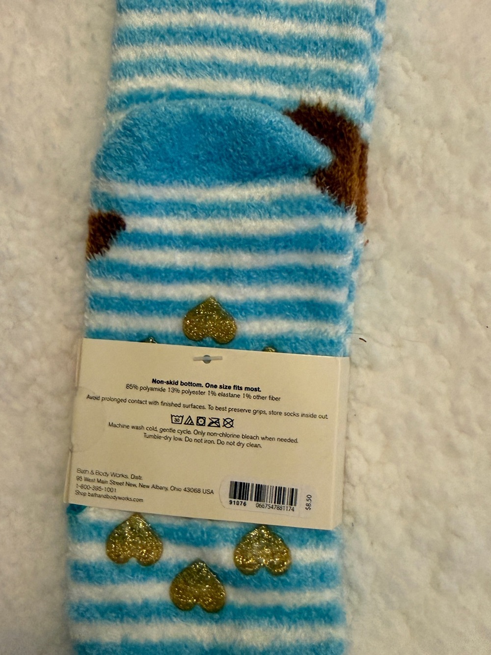 Bath & Body Works shea infused Blue Striped Non-Slip Socks with mermaid